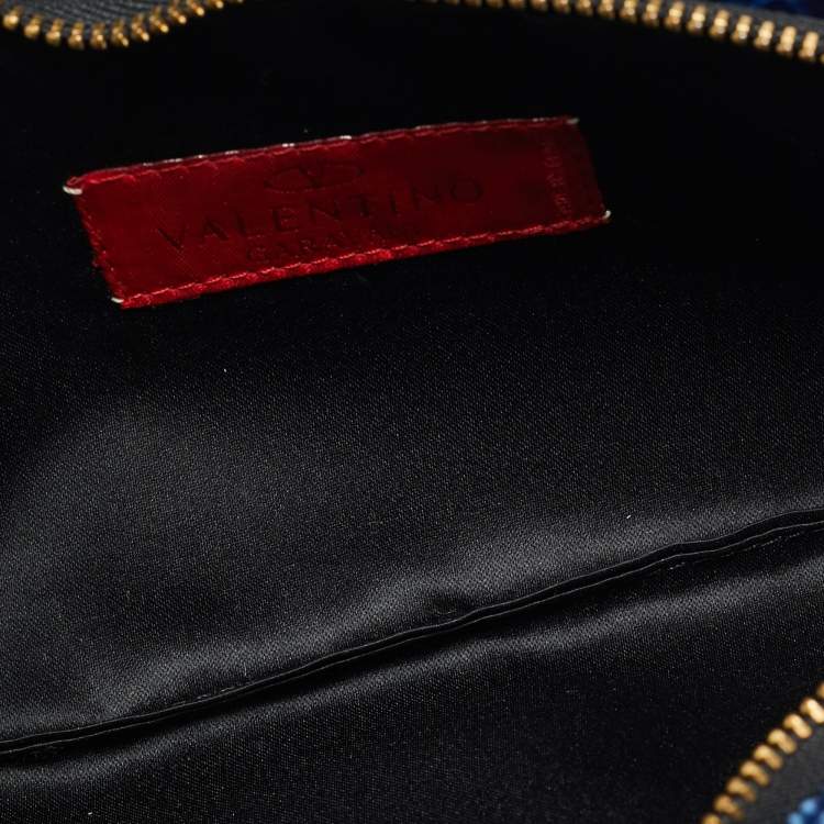 Pre Owned Valentino Bow Blue Python Clutch