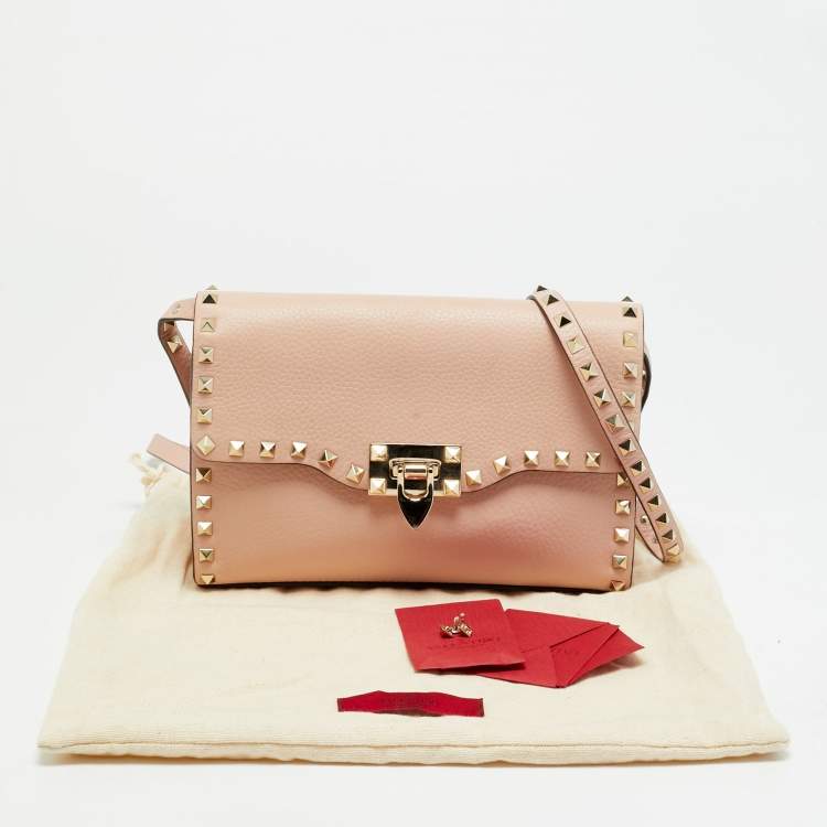 Pre Owned Valentino Rockstud Flap Pink Leather Crossbody Bag