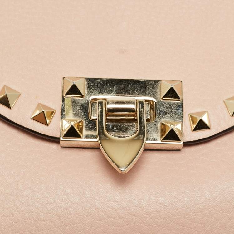 Pre Owned Valentino Rockstud Flap Pink Leather Crossbody Bag