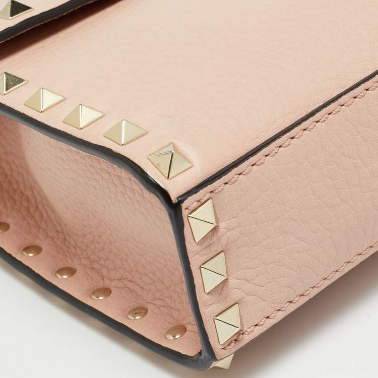 Pre Owned Valentino Rockstud Flap Pink Leather Crossbody Bag