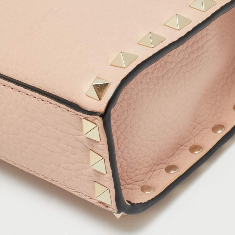 Pre Owned Valentino Rockstud Flap Pink Leather Crossbody Bag