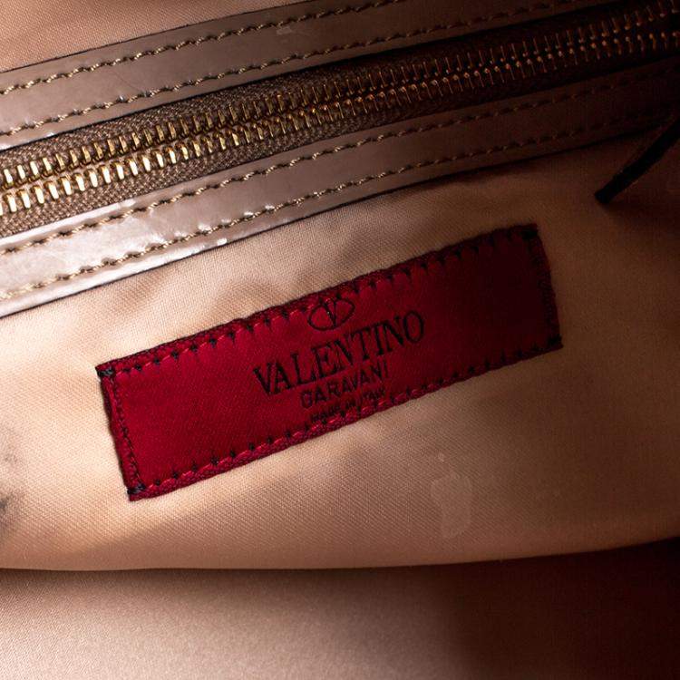 Pre Owned Valentino Beige Patent Leather Bow Hobo