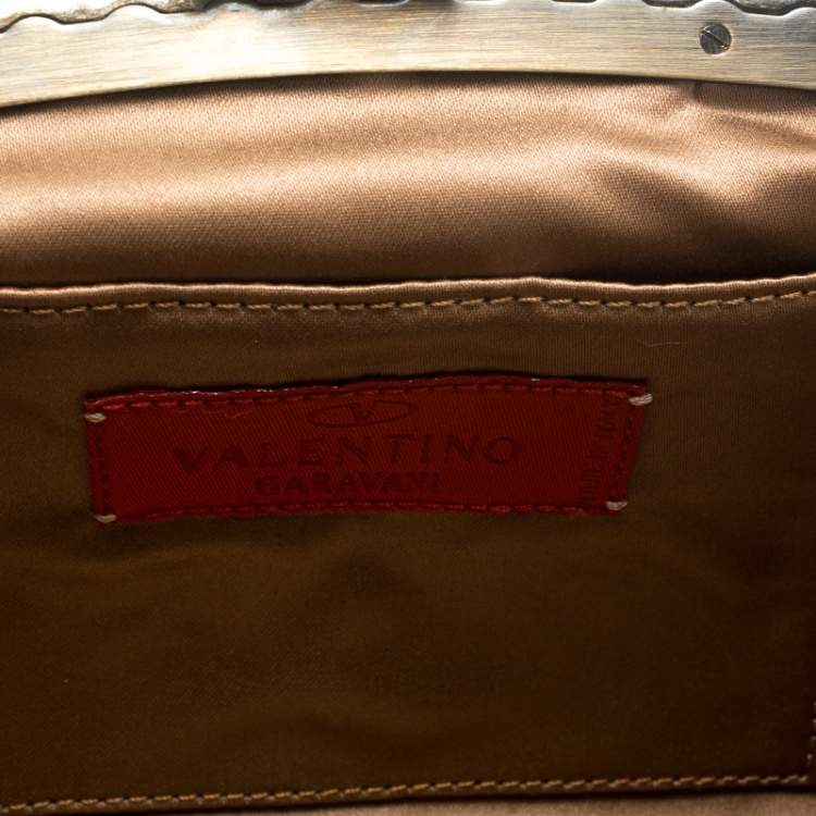 Pre Owned Valentino Metallic Lizard Embossed Leather Crystal Embellished Bag