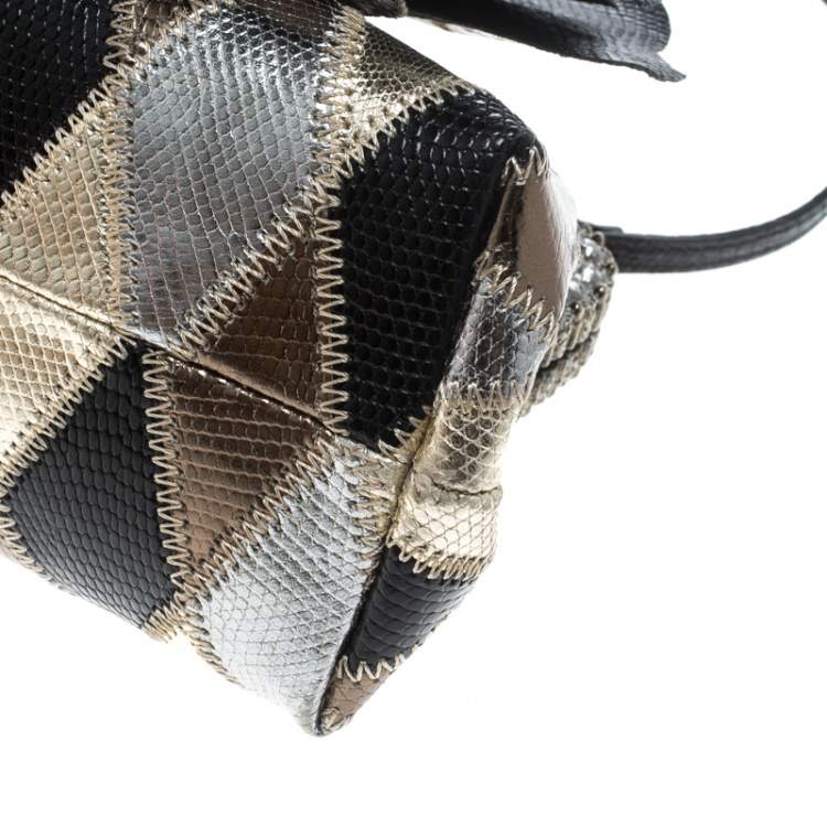 Pre Owned Valentino Metallic Lizard Embossed Leather Crystal Embellished Bag