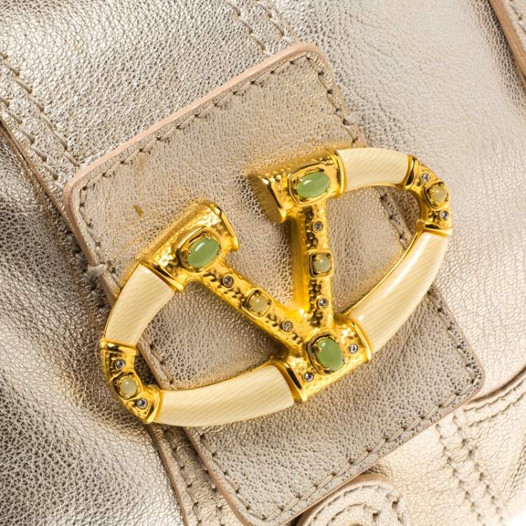 Pre Owned Valentino Gold Leather Crystal Catch Satchel