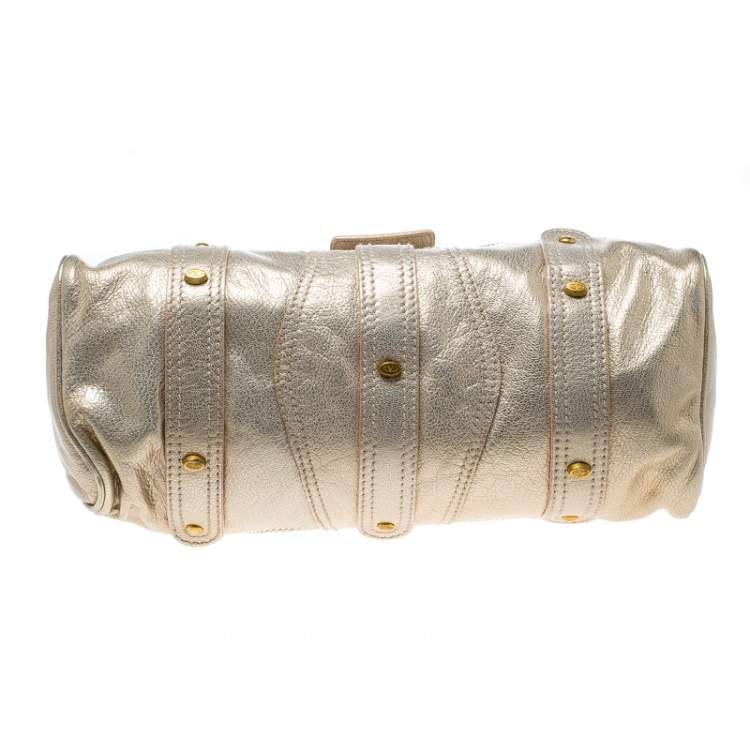 Pre Owned Valentino Gold Leather Crystal Catch Satchel