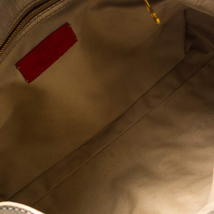 Pre Owned Valentino Gold Leather Crystal Catch Satchel