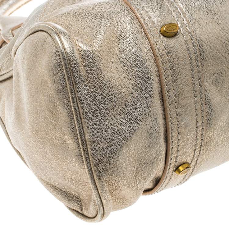 Pre Owned Valentino Gold Leather Crystal Catch Satchel