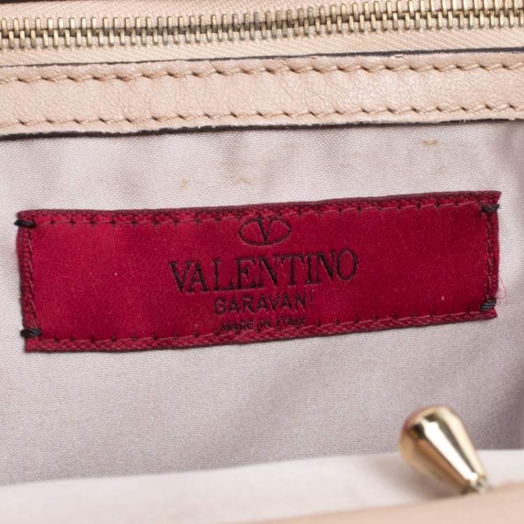Pre Owned Valentino Beige/Multicolor Leather Floral Applique Frame Satchel