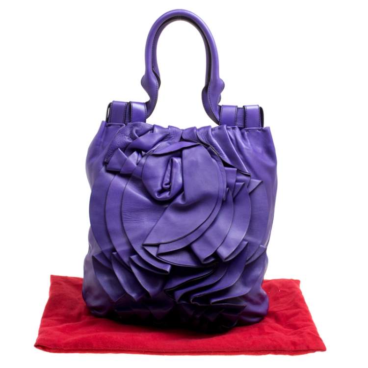 Pre Owned Valentino Purple Leather Petale Shopper Tote
