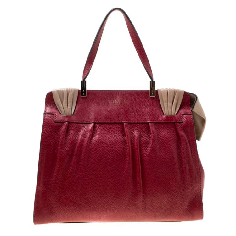 Pre Owned Valentino Red/Beige Leather Aphrodite Bow Bag