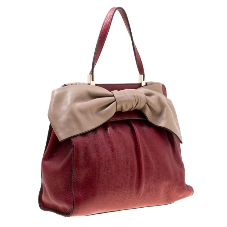 Pre Owned Valentino Red/Beige Leather Aphrodite Bow Bag