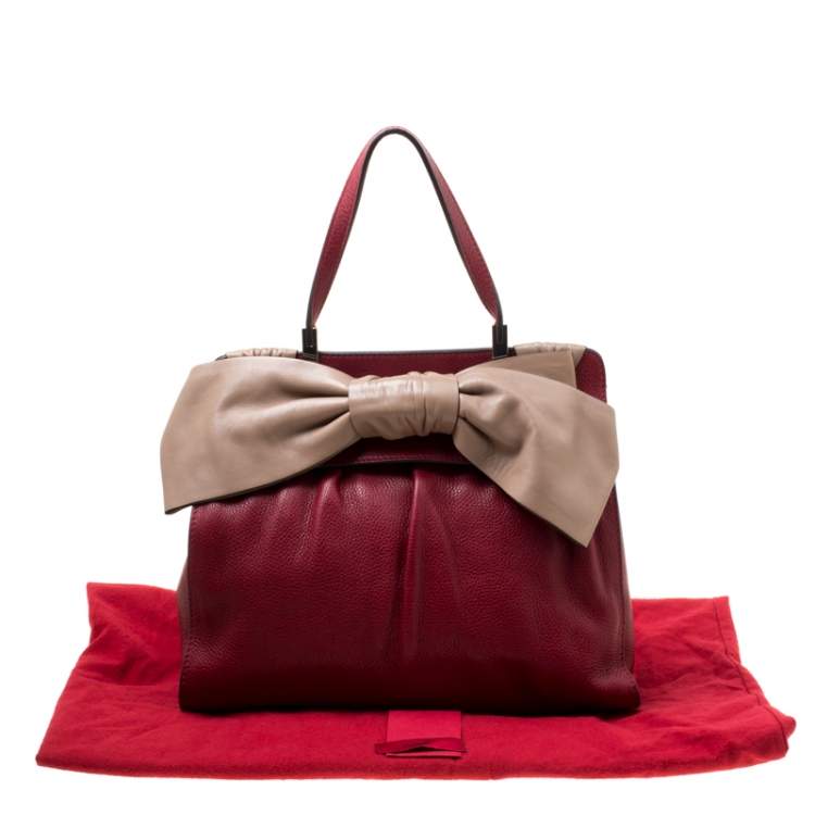 Pre Owned Valentino Red/Beige Leather Aphrodite Bow Bag