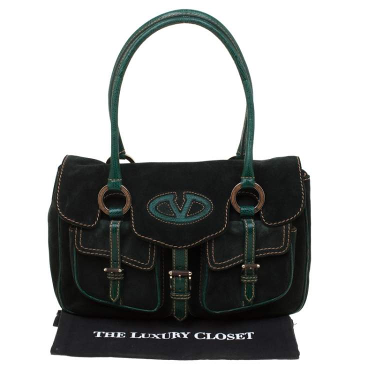 Pre Owned Valentino Green Suede and Lizard Satchel