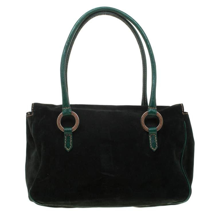 Pre Owned Valentino Green Suede and Lizard Satchel