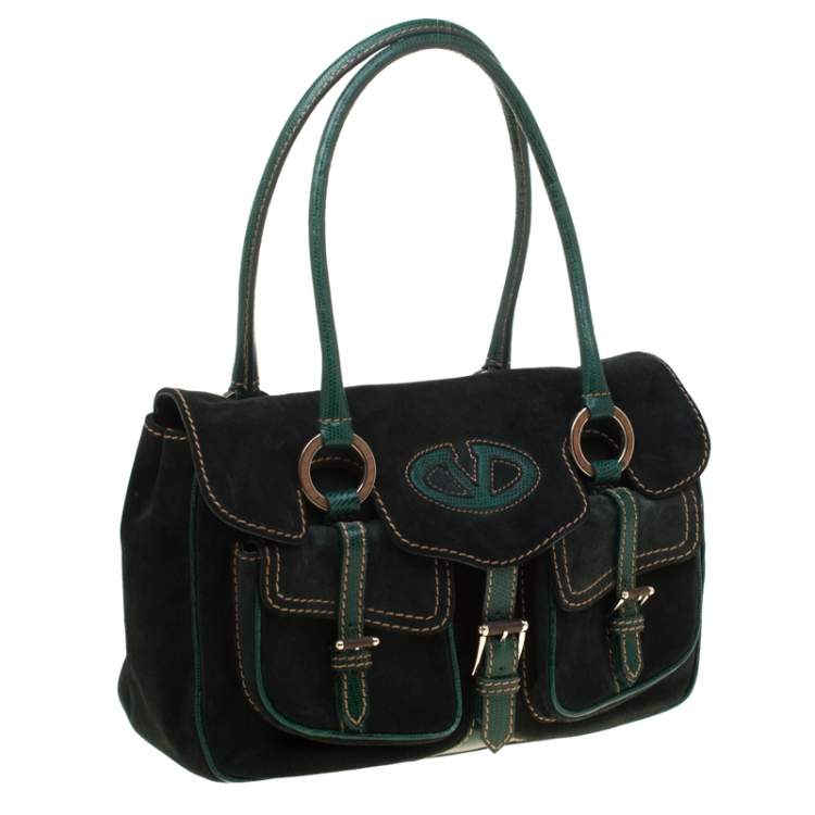 Pre Owned Valentino Green Suede and Lizard Satchel