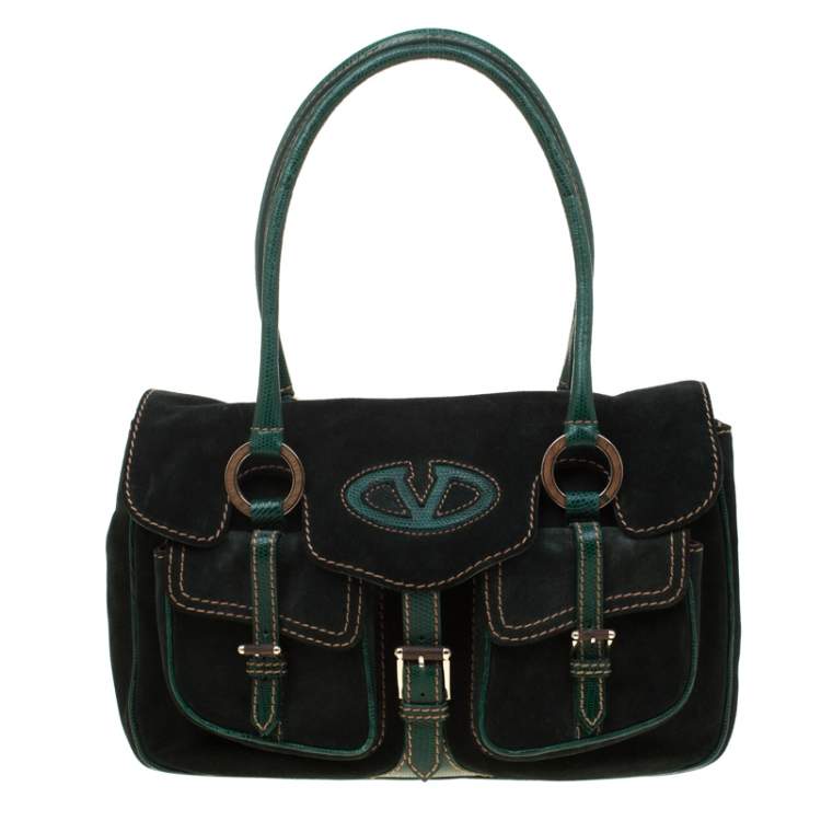 Pre Owned Valentino Green Suede and Lizard Satchel
