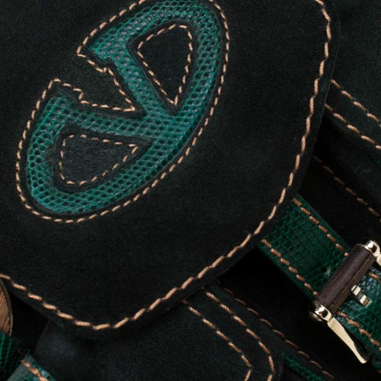 Pre Owned Valentino Green Suede and Lizard Satchel