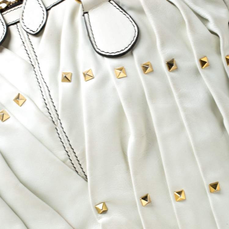 Pre Owned Valentino Off White Leather Maison Pintucked Shopper Tote