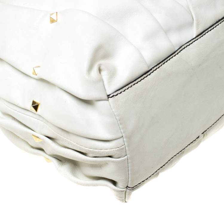 Pre Owned Valentino Off White Leather Maison Pintucked Shopper Tote