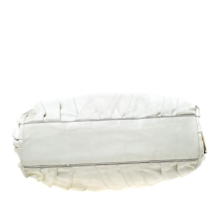 Pre Owned Valentino Off White Leather Maison Pintucked Shopper Tote