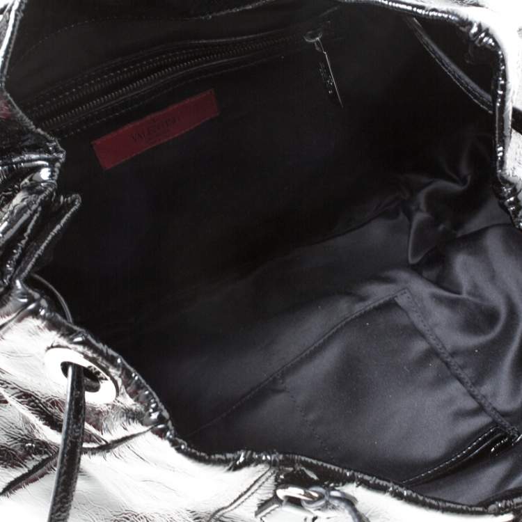 Pre Owned Valentino Black Patent Leather Hobo