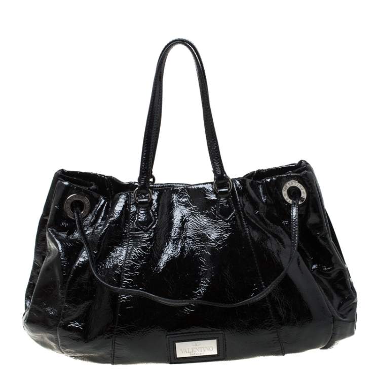 Pre Owned Valentino Black Patent Leather Hobo