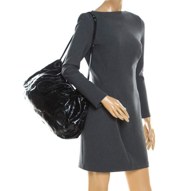 Pre Owned Valentino Black Patent Leather Hobo