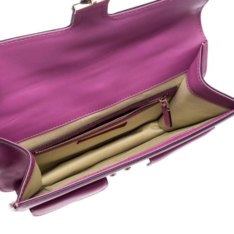 Pre Owned Valentino Fuschia Leather Rockstud Large Glam Lock Top Handle Bag
