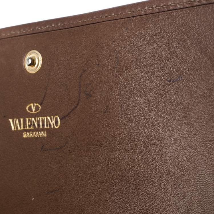 Pre Owned Valentino Brown Leather V Ring Flap Continental Wallet 