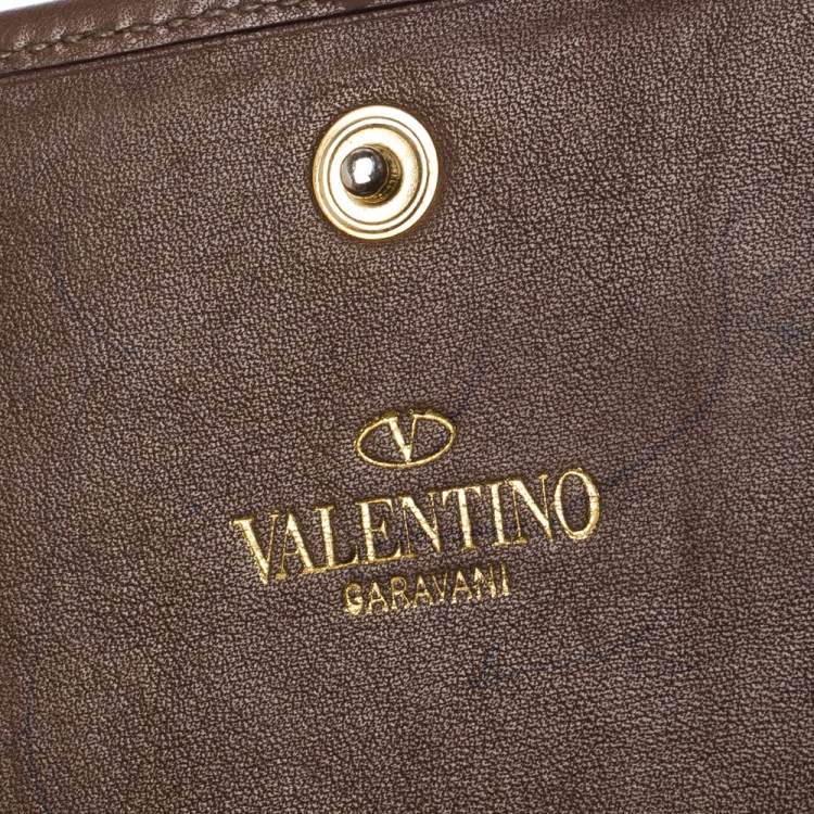 Pre Owned Valentino Brown Leather V Ring Flap Continental Wallet 