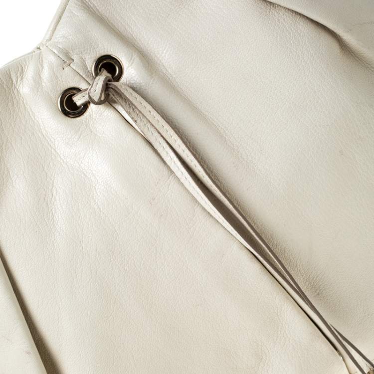 Pre Owned Yves Saint Laurent Beige Leather Rive Gauche Mombasa Shoulder Bag