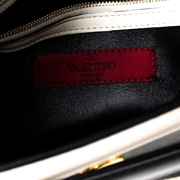 Pre Owned Valentino Black/White Striped Leather My Rockstud Top Handle Bag