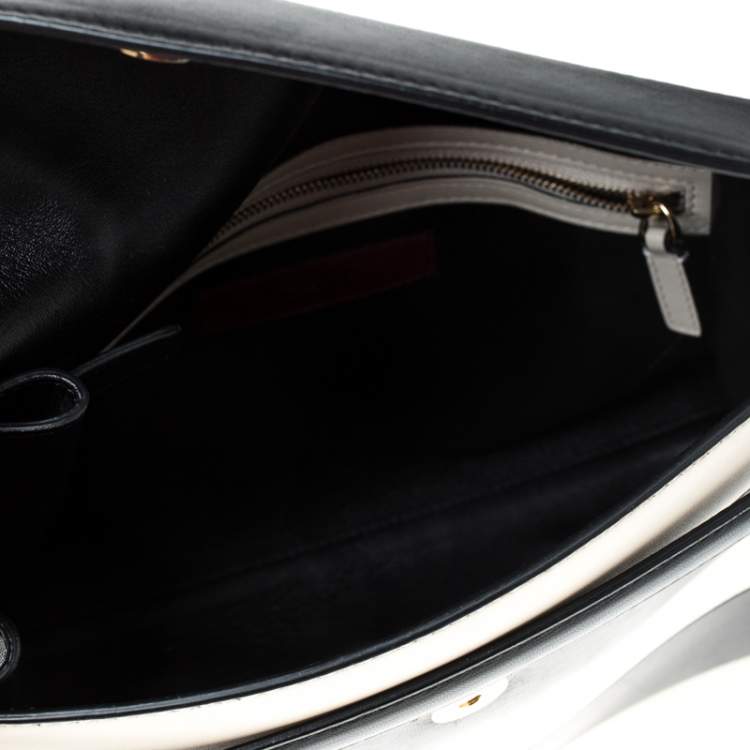 Pre Owned Valentino Black/White Striped Leather My Rockstud Top Handle Bag