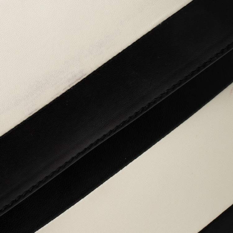 Pre Owned Valentino Black/White Striped Leather My Rockstud Top Handle Bag