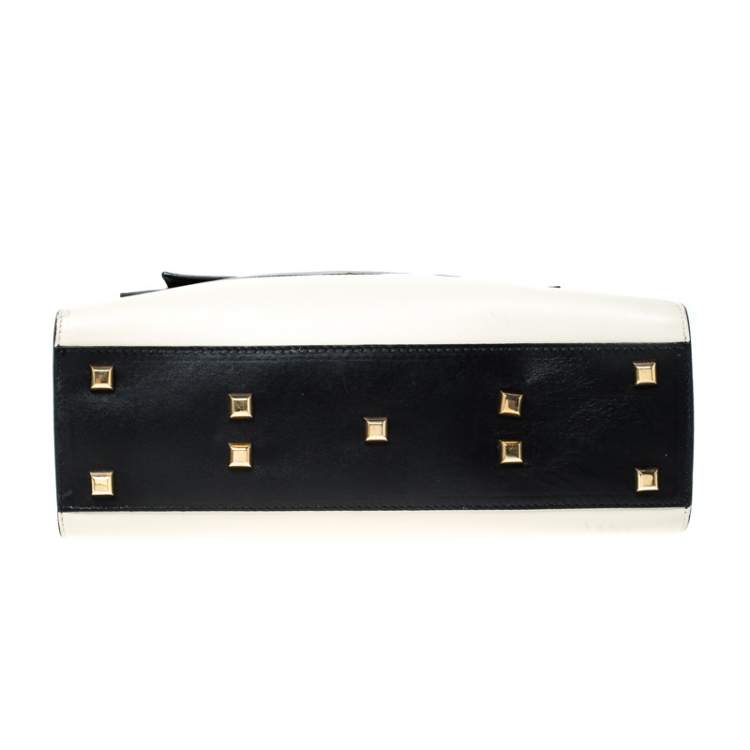 Pre Owned Valentino Black/White Striped Leather My Rockstud Top Handle Bag