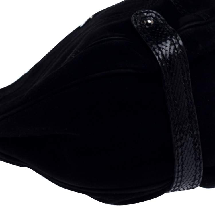 Pre Owned Valentino Black Suede and Python Leather Crystal Catch Hobo