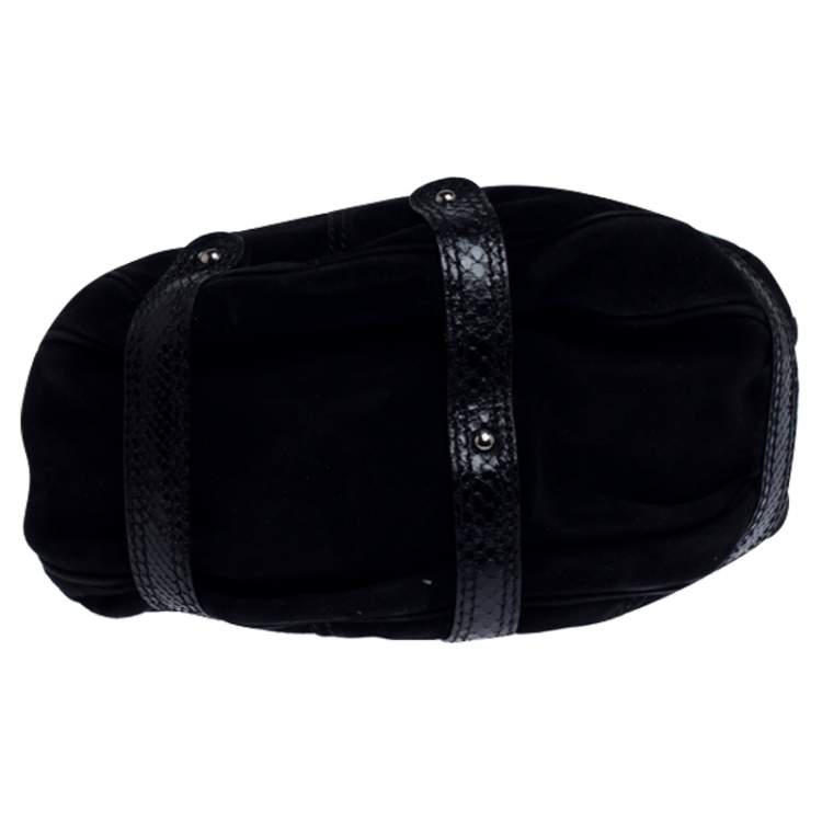 Pre Owned Valentino Black Suede and Python Leather Crystal Catch Hobo