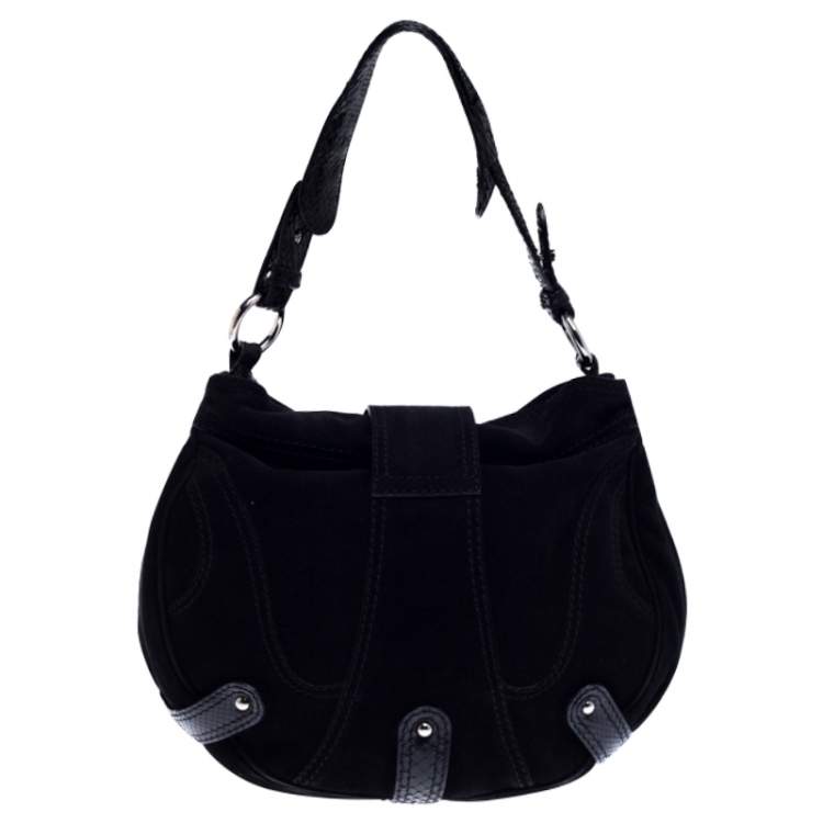 Pre Owned Valentino Black Suede and Python Leather Crystal Catch Hobo