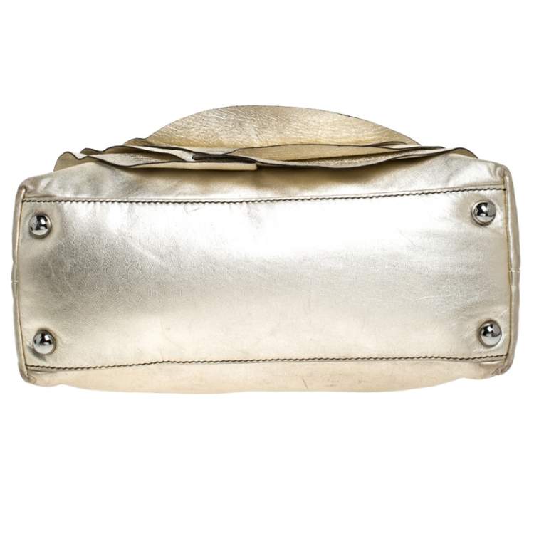 Pre Owned Valentino Metallic Gold Leather Petale Rose Satchel