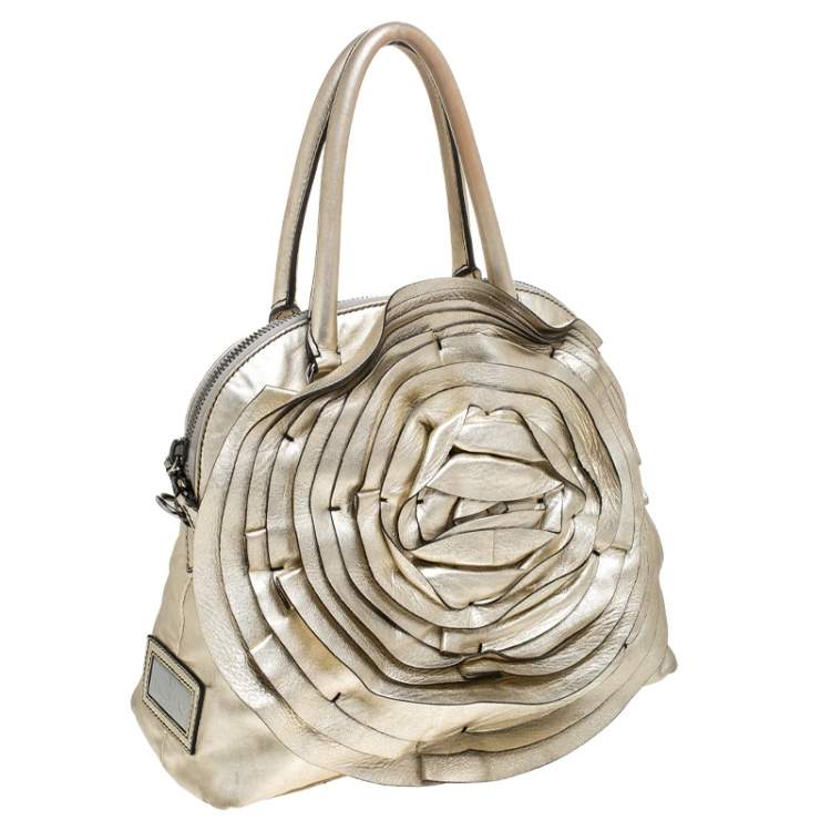 Pre Owned Valentino Metallic Gold Leather Petale Rose Satchel