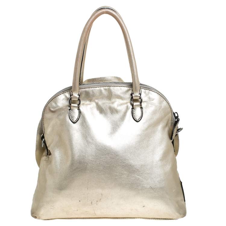 Pre Owned Valentino Metallic Gold Leather Petale Rose Satchel