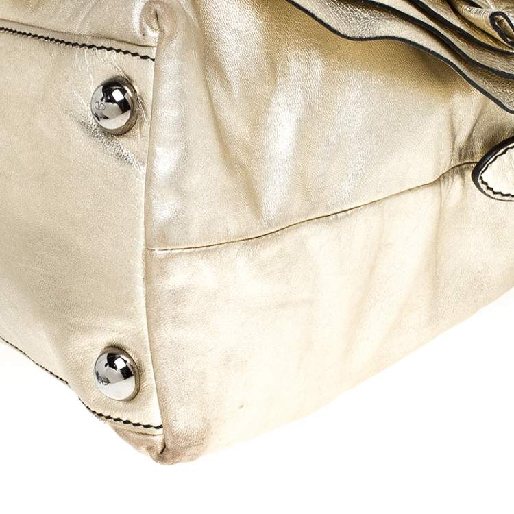 Pre Owned Valentino Metallic Gold Leather Petale Rose Satchel