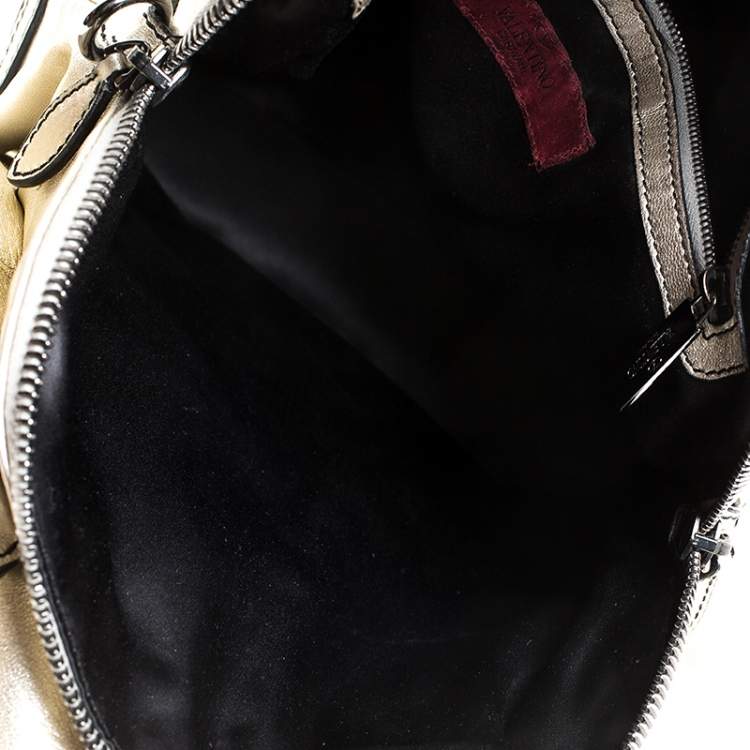 Pre Owned Valentino Metallic Gold Leather Petale Rose Satchel