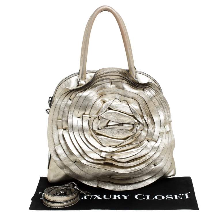Pre Owned Valentino Metallic Gold Leather Petale Rose Satchel