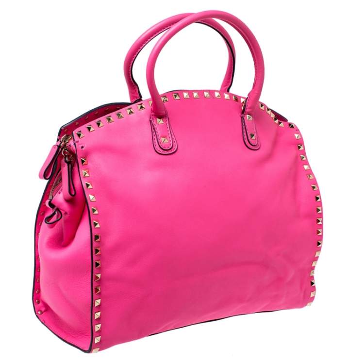 Pre Owned Valentino Pink Rockstud Leather Satchel