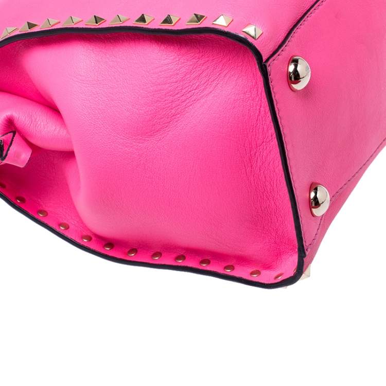 Pre Owned Valentino Pink Rockstud Leather Satchel