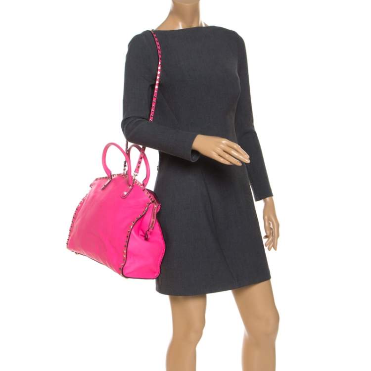 Pre Owned Valentino Pink Rockstud Leather Satchel