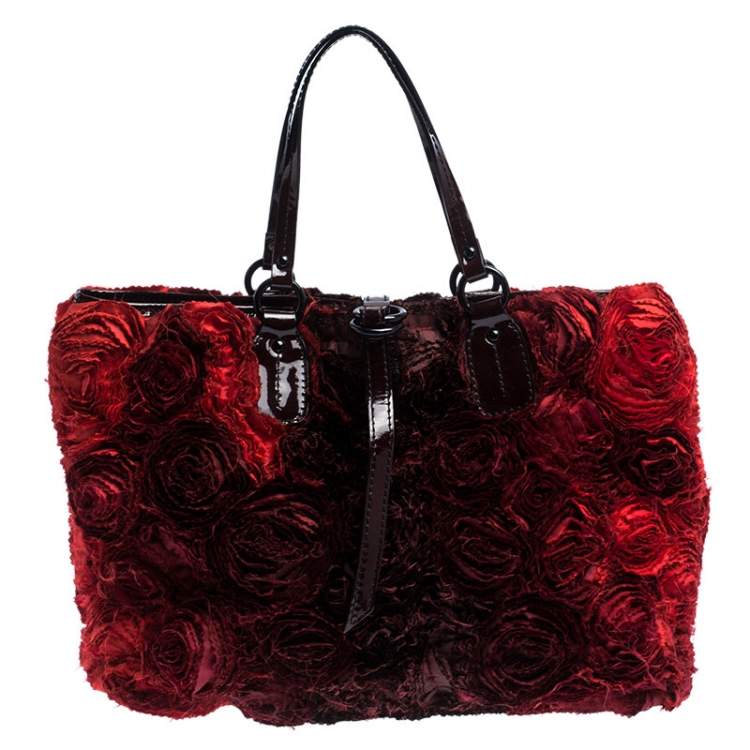 Withered flod Spytte Valentino Red Floral Applique Satin and Patent Leather Shopper Tote  Valentino | TLC