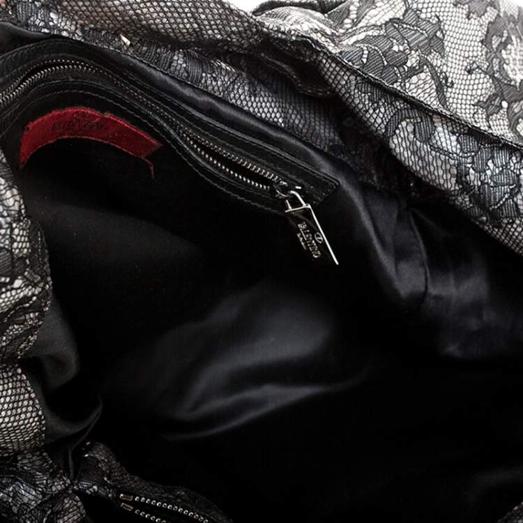 Pre Owned Valentino Black/Beige Lace Large Nuage Bow Hobo